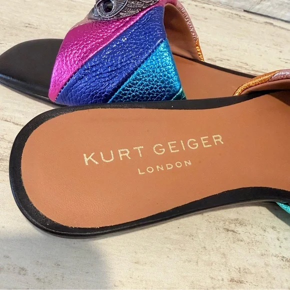 Kurt Geiger Kensington Flat Sandals Rainbow Metallic Stripe Slide Size 36.5 EU - Picture 11 of 16